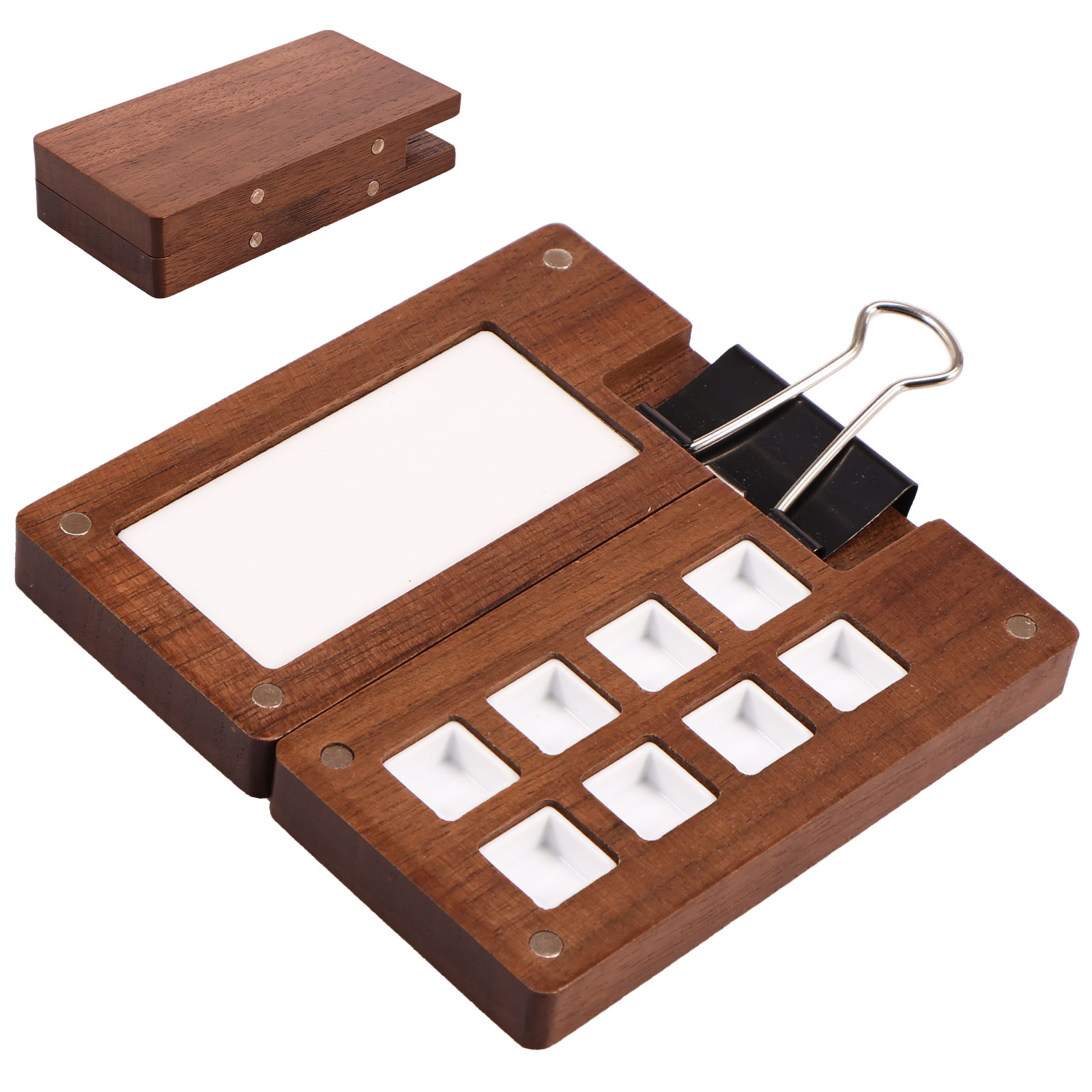 Portable Sketchbook Palette Wooden Mini Travel Paint Palette with Clip 8  Grids Magnetic Colour Palette Box Reusable Watercolor Palette Box for Water